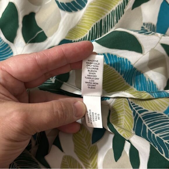 BR XL Beautiful White Green Cream Tropical Leaf Print Long Sleeve Blouse - Picture 16 of 16